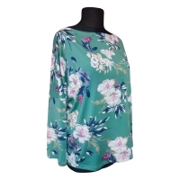 Zielona bluzka z rękawem 3/4 kimono - wzór białe kwiaty